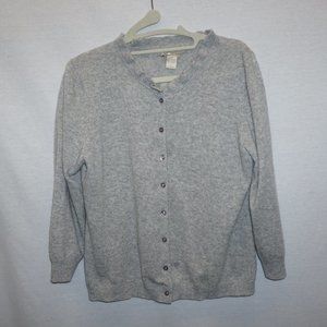 retro heather gray cashmere cardigan LARGE ruffle collar 3/4 sleeves B-5